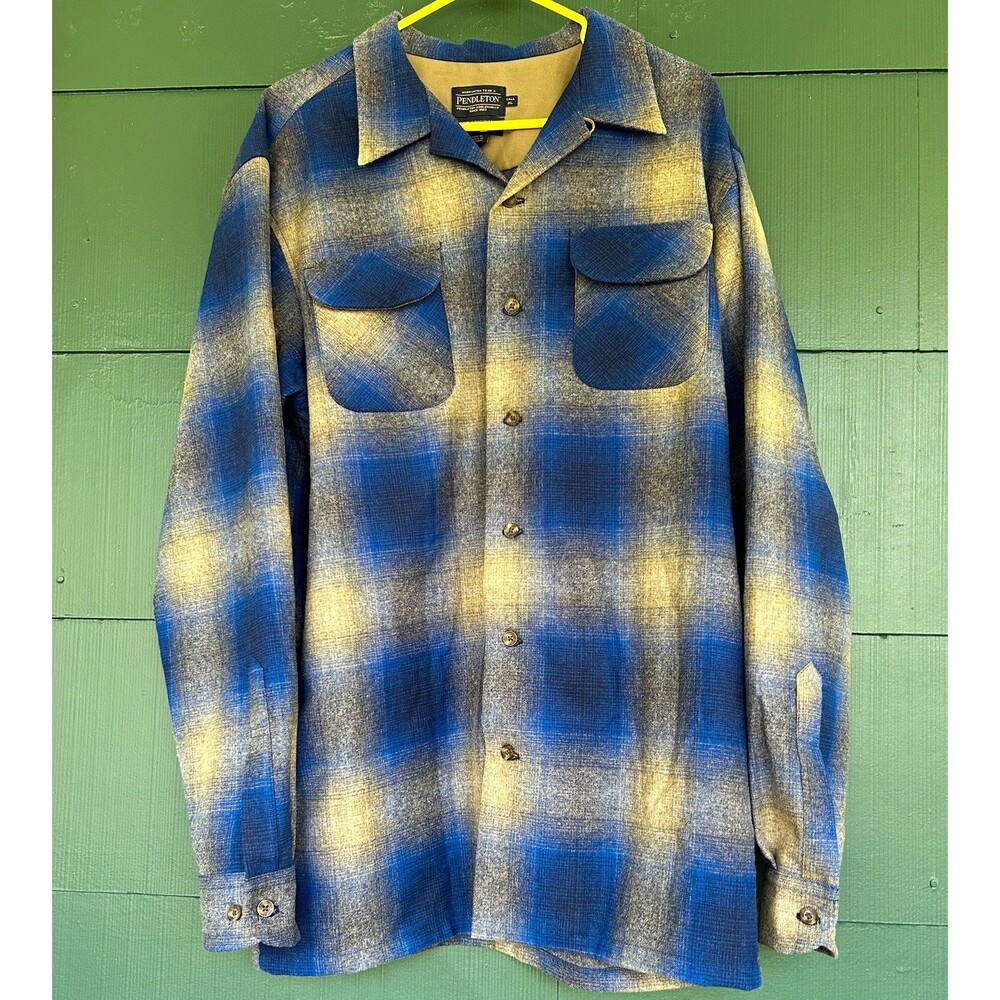 Pendleton Original Board Shirt Mens XLT Big & Tall Blue Gray Plaid Wool Flannel